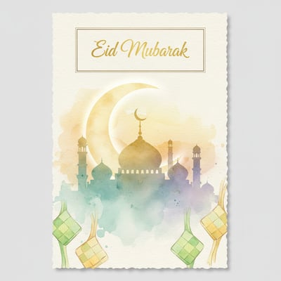 Eid Al-Fitr Watercolor Card