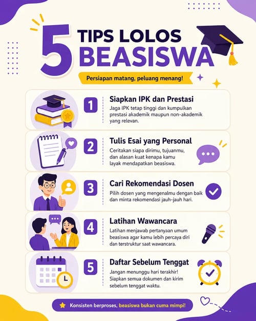 Infografis 5 Tips Lolos Beasiswa