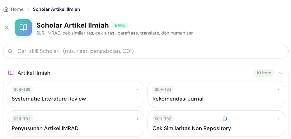 Layar yang terbuka setelah kartu Scholar Artikel Ilmiah diklik