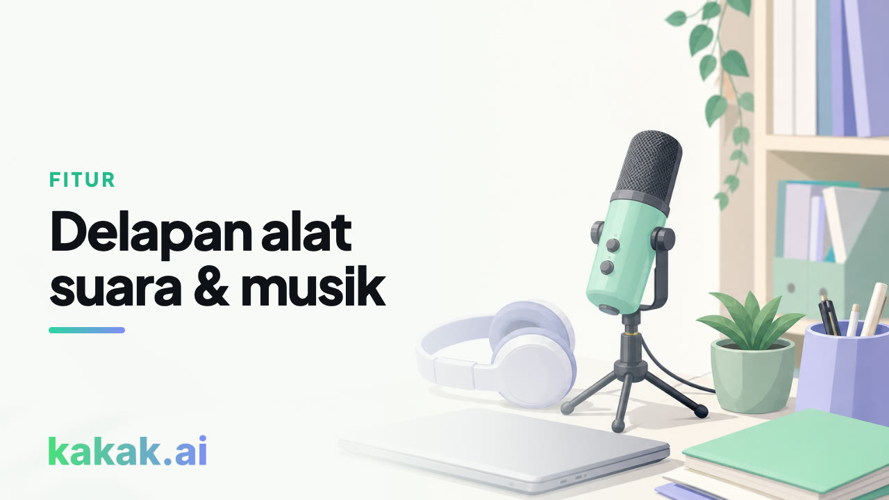 Dari teks jadi suara sampai menyusun lagu sendiri — peta seluruh alat audio kakak.ai.