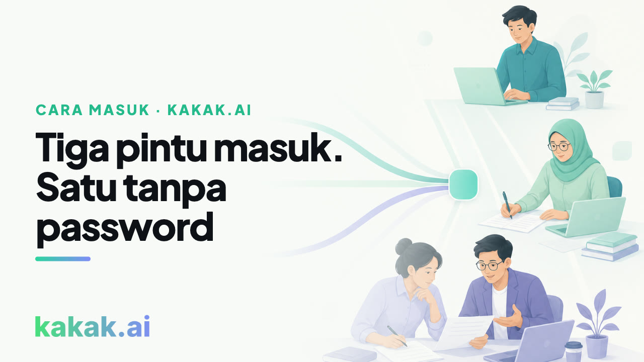 Google, email dan password, atau magic link tanpa password.