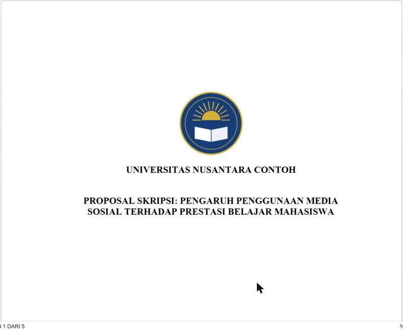 Pratinjau sampul proposal skripsi dengan logo dan nama kampus contoh dari template, di atas judul proposal